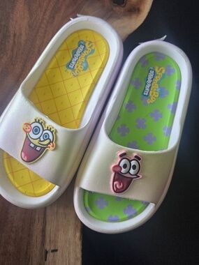 SpongeBob Squarepants Kids Slide Sandals with Yellow & Green Footbeds